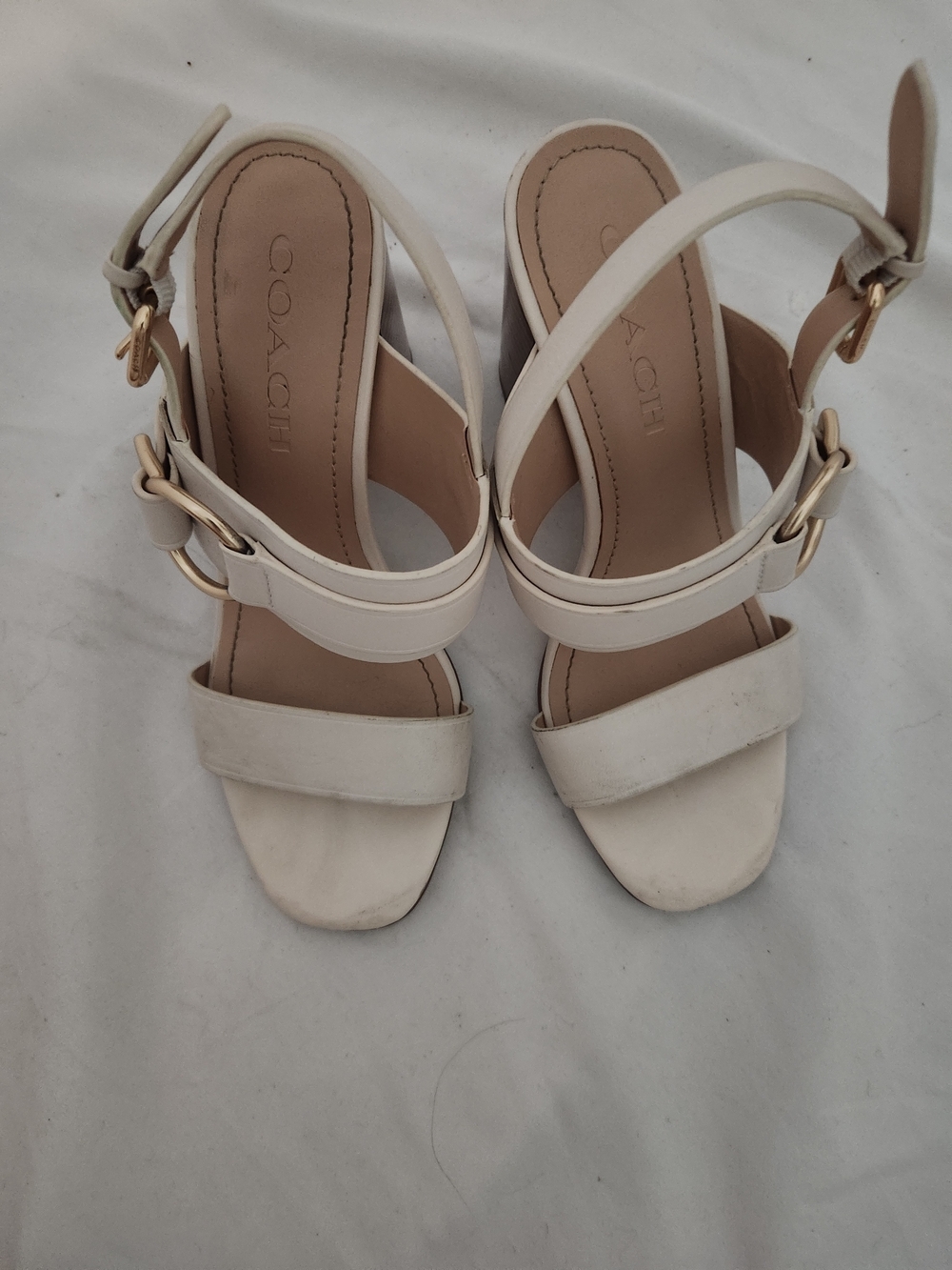 Coach Women's Cream Leather Slingback Sandals with Gold Buckle - Picture 5 of 9